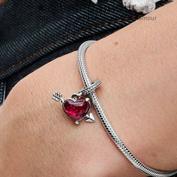 Pandora Red Heart & Arrow Murano Glass Dangle Charm - Picture 2 of 2